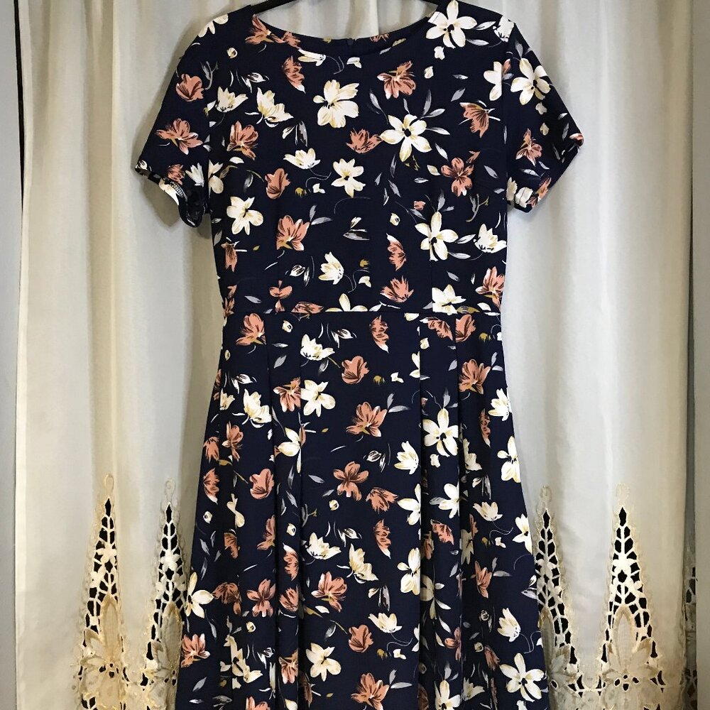 Oxiuly Fashion Dress Flowery Blue Pleated Pockets Swing XL